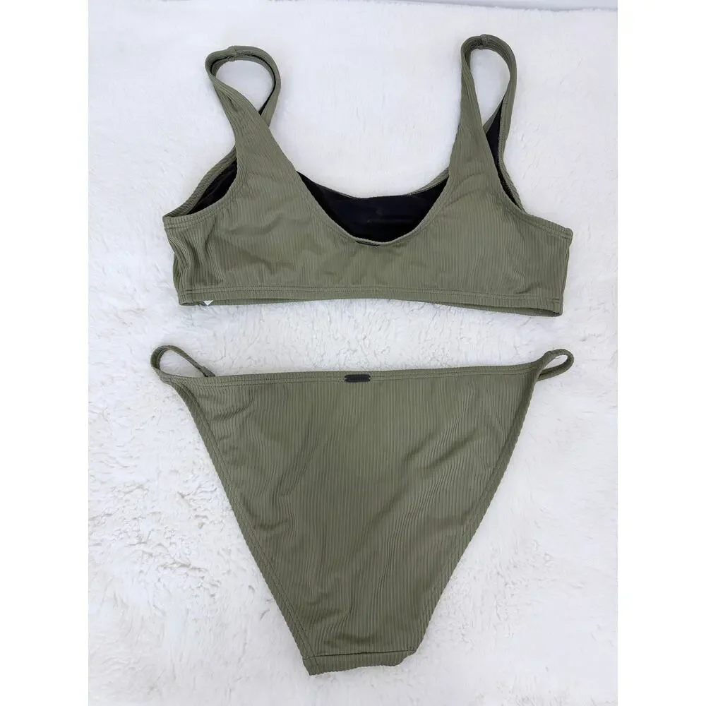Calvin Klein XL Olive Green Ribbed Bikini Set Infinite Stretch